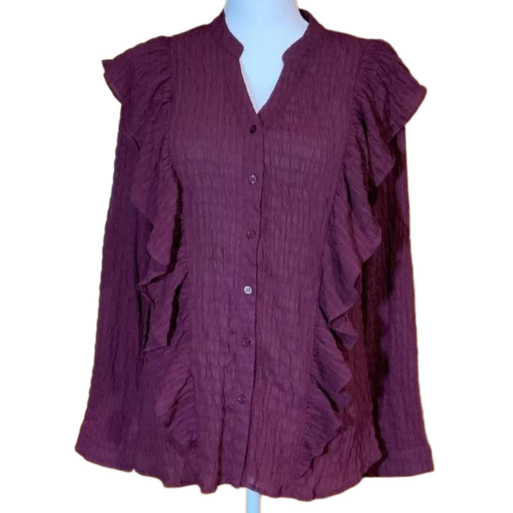 Entro Ruffled Button Down Coquette Boho Top Size M - EUC